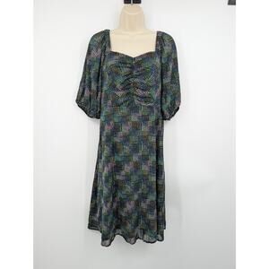 Cabi Elaine #4214 Smocked Puff Sleeve Dress Women's M Preppy Festival Rainbow